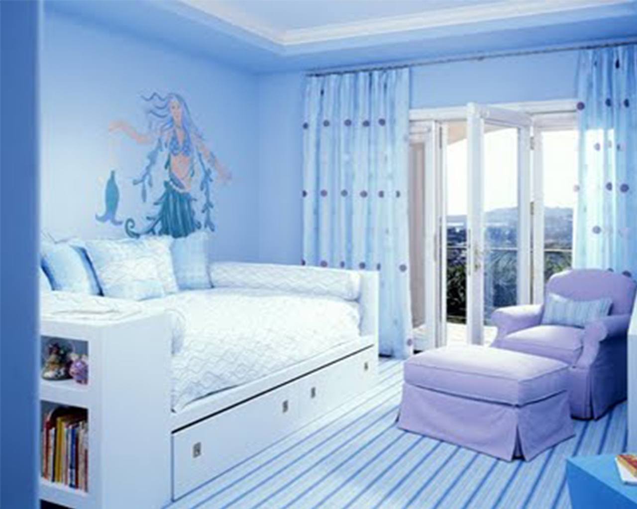 Apricot And Pastel Blue Bedroom