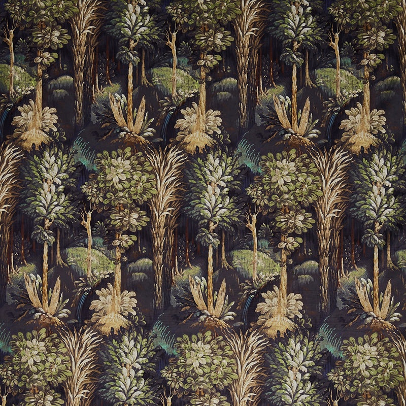 Prestigious Textiles Forbidden Forest Digitally Printed Velvet Fabric Ebony