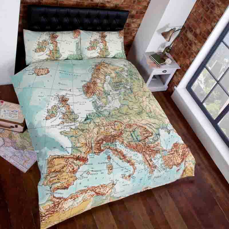 Vintage Maps Duvet Cover Bedding Set Multi