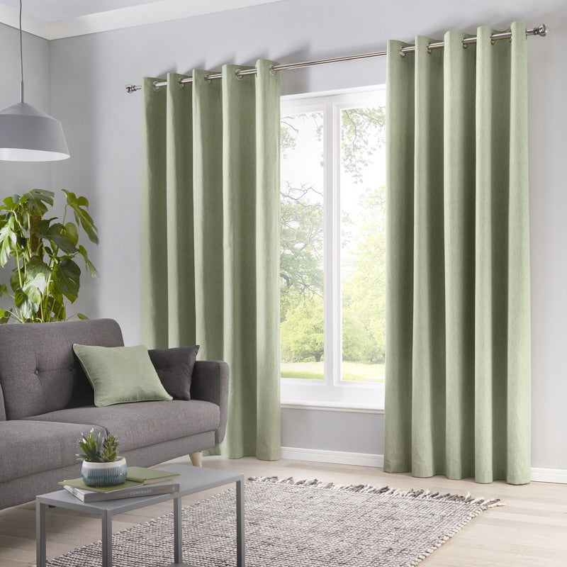 Sorbonne Ready Made Lined Eyelet Curtains Green