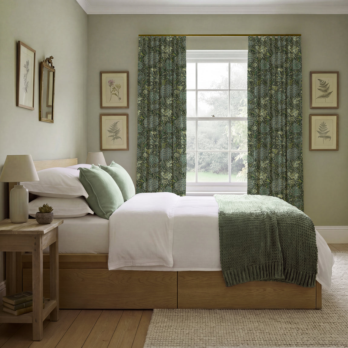William Morris Cray Made To Measure Curtains Navy Blue