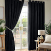 Chenille Triple Woven Ready Made Eyelet Blackout Curtains Black