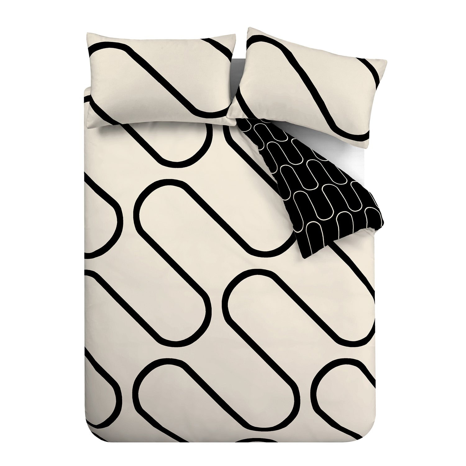Catherine Lansfield Linear Curve Geometric Reversible Duvet Cover Bedding Set Black