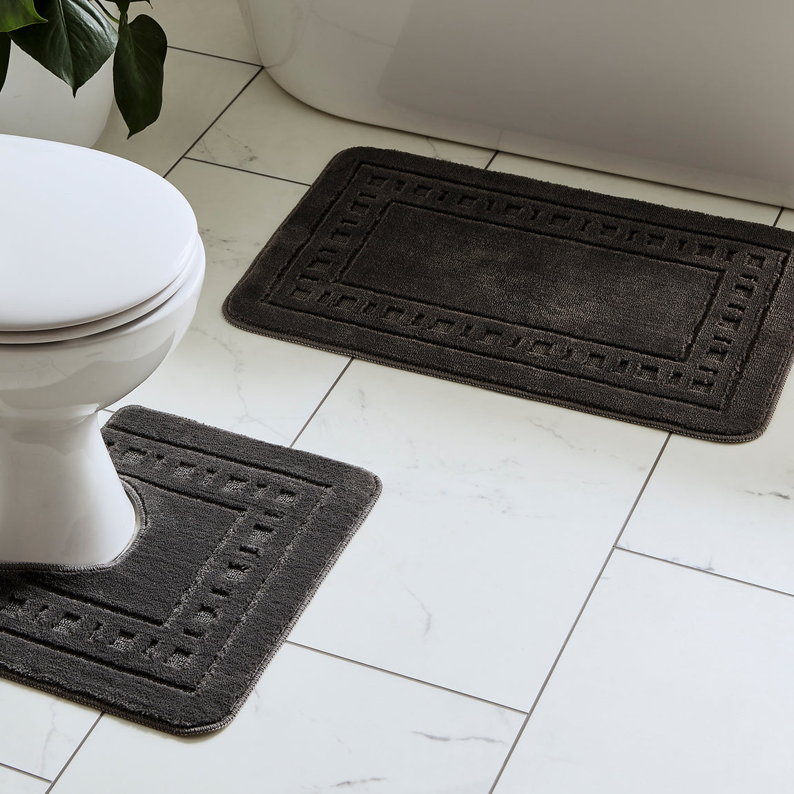 Catherine Lansfield Armoni Bath Mat and Pedestal Mat Grey