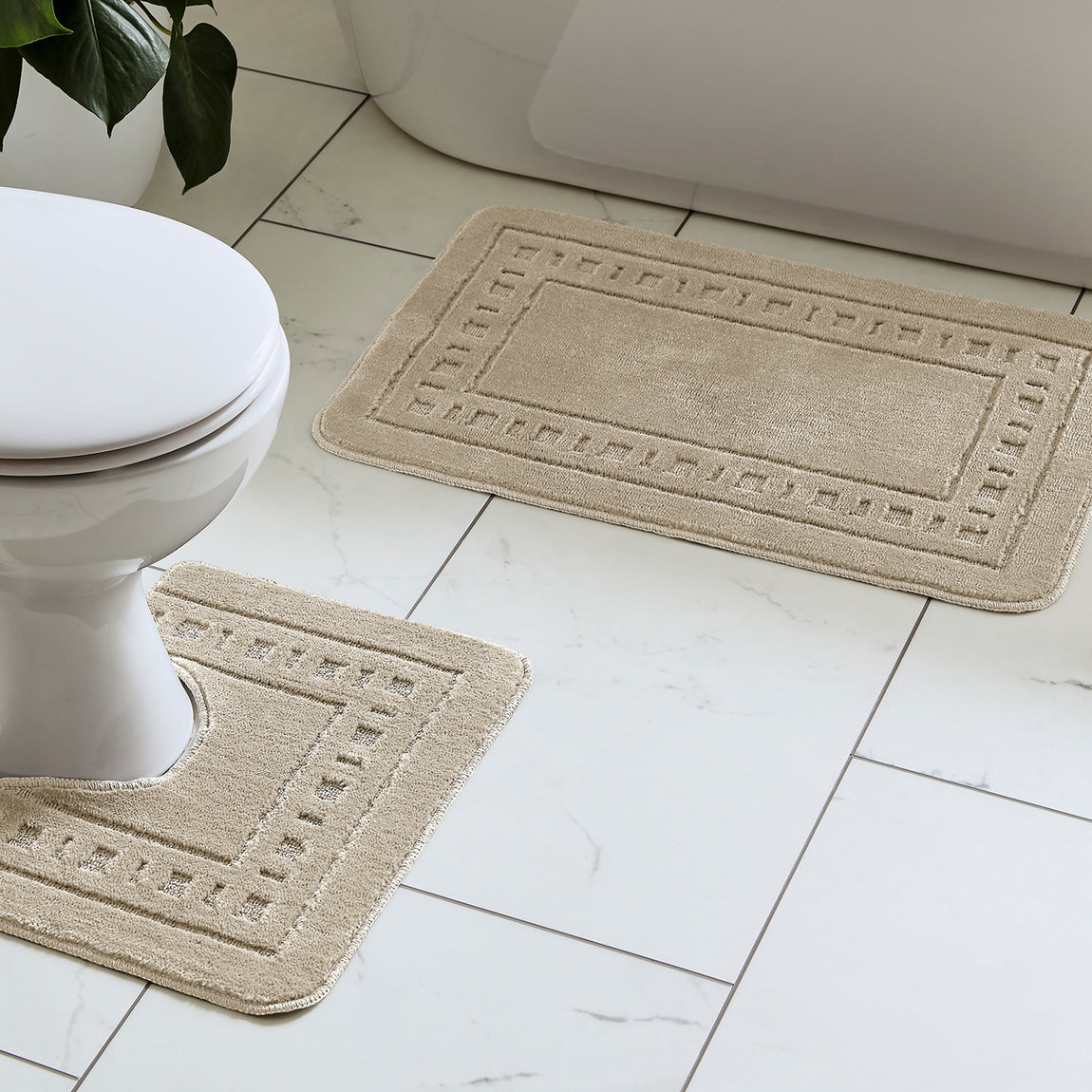 Catherine Lansfield Armoni Bath Mat and Pedestal Mat Natural