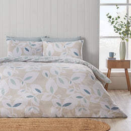 Catherine Lansfield Inga Leaf Duvet Cover Bedding Set Natural