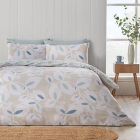 Catherine Lansfield Inga Leaf Duvet Cover Bedding Set Natural