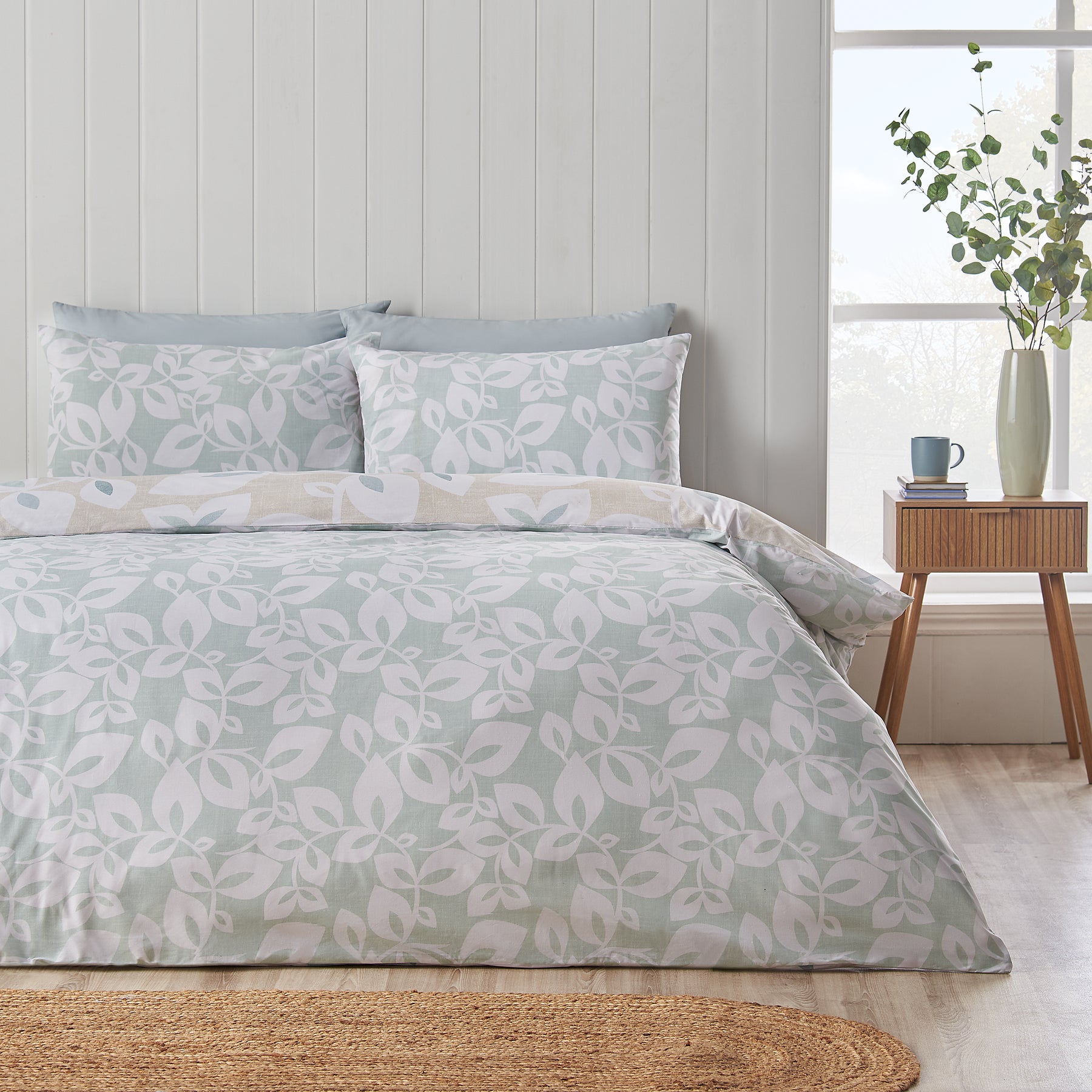 Catherine Lansfield Inga Leaf Duvet Cover Bedding Set Natural