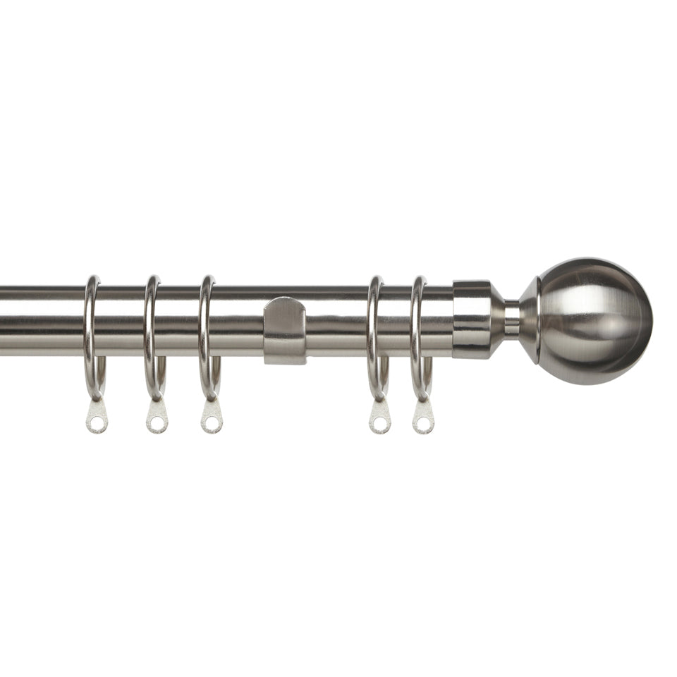25-28mm Pristine Ball Pole Extendable Curtain Pole Satin Silver