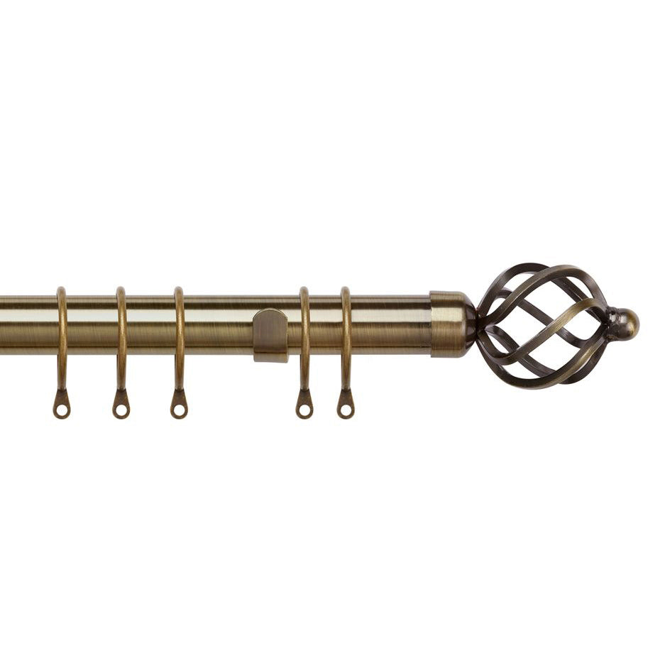 25-28mm Pristine Cage Pole Extendable Curtain Pole Antique Brass