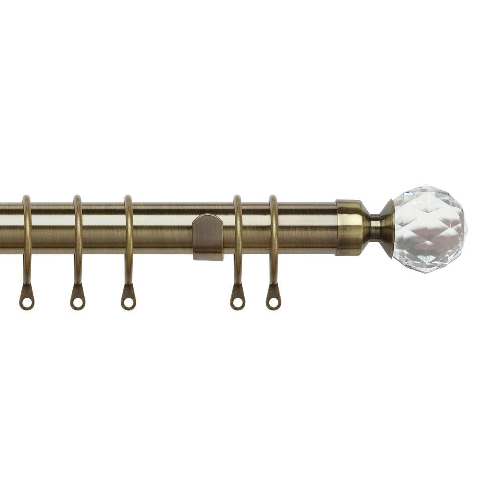 25-28mm Pristine Crystal Pole Extendable Curtain Pole Antique Brass