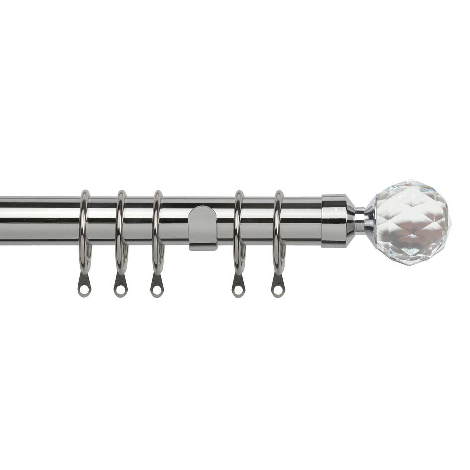 25-28mm Pristine Crystal Pole Extendable Curtain Pole Chrome