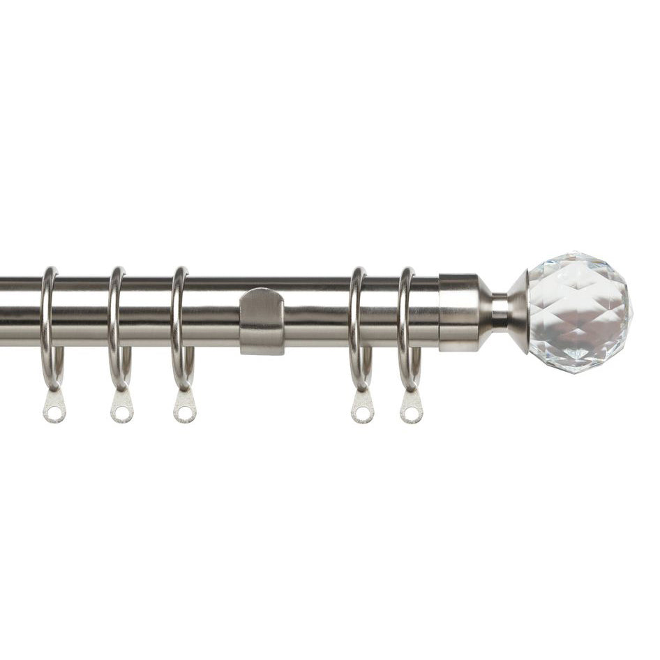 25-28mm Pristine Crystal Pole Extendable Curtain Pole Satin Silver