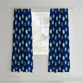 Catherine Lansfield Football Ready Made Pencil Pleat Curtains 66 x 72 Blue