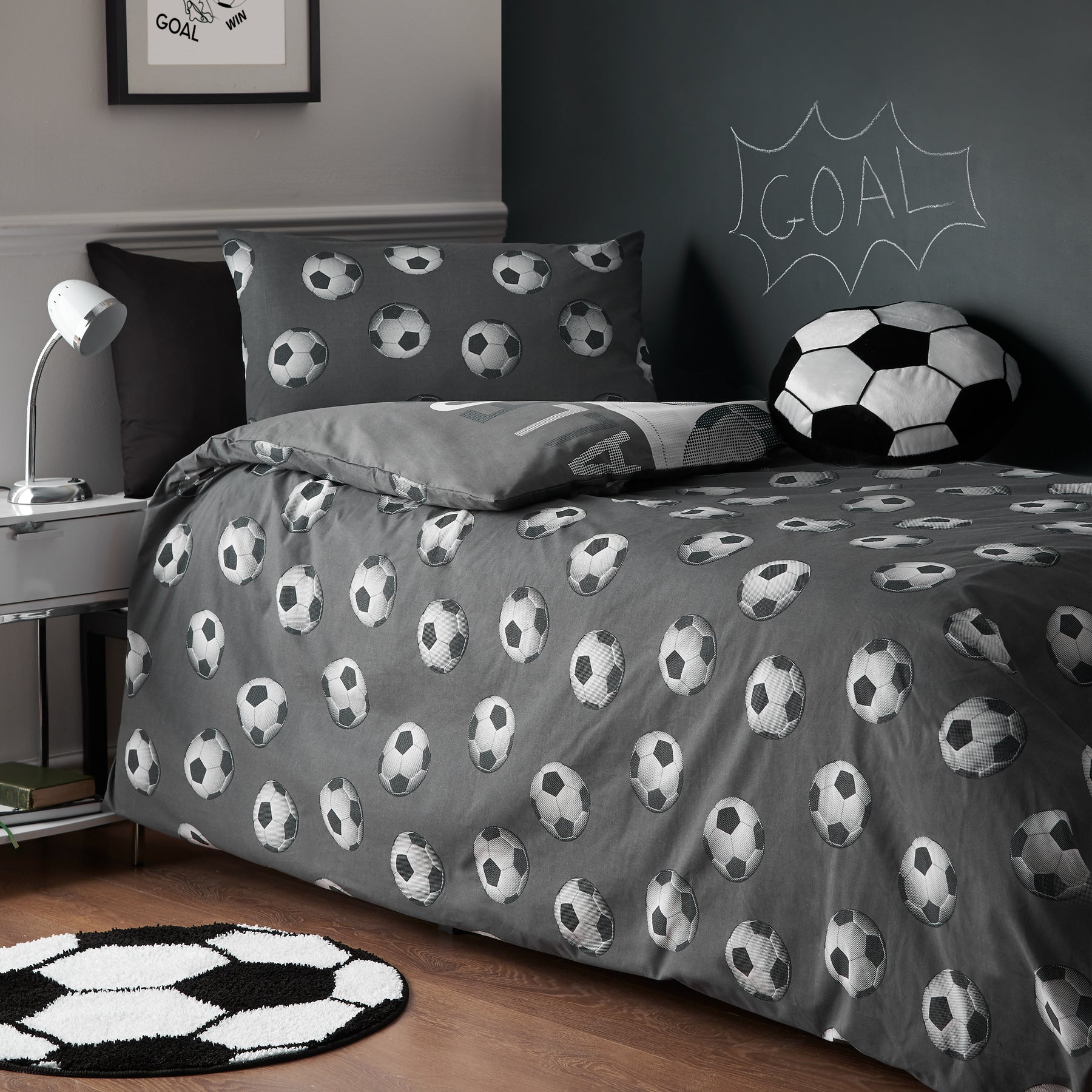 Catherine Lansfield Football Childrens Bedding Grey