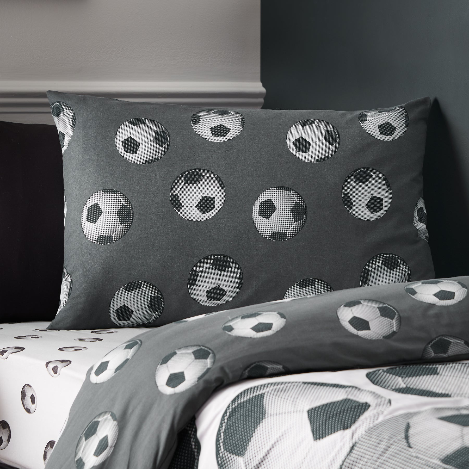 Catherine Lansfield Football Childrens Bedding Grey