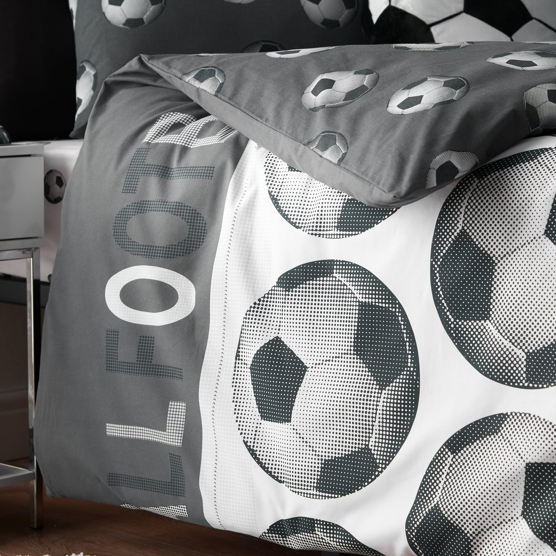 Catherine Lansfield Football Childrens Bedding Grey