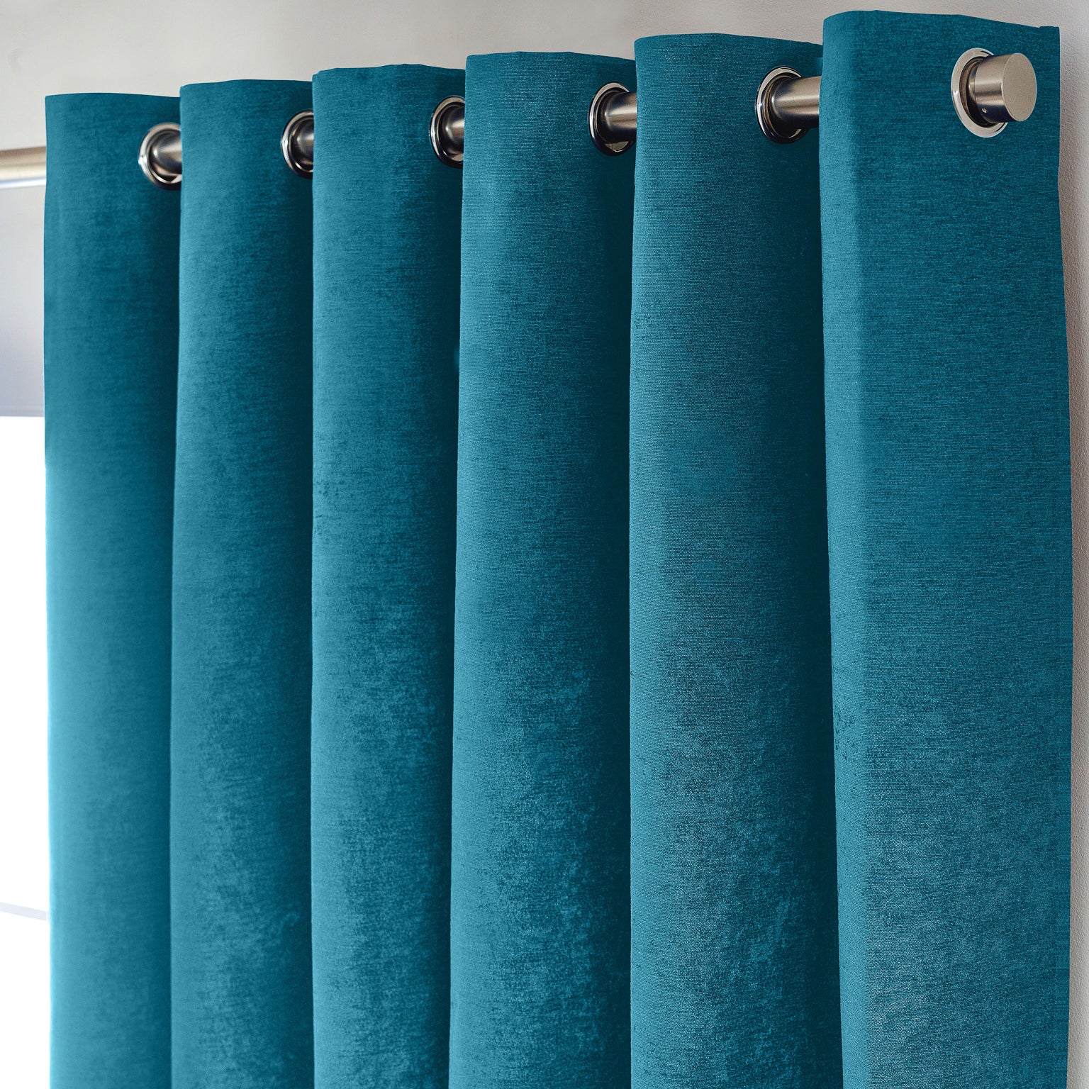 Chenille Triple Woven Ready Made Eyelet Blackout Curtains Teal
