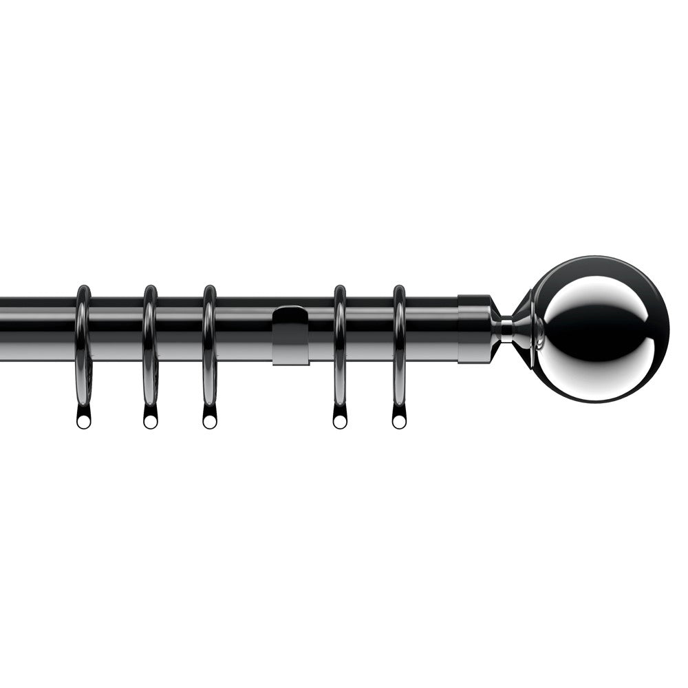 28mm Nikola Ball Metal Curtain Pole Polished Graphite