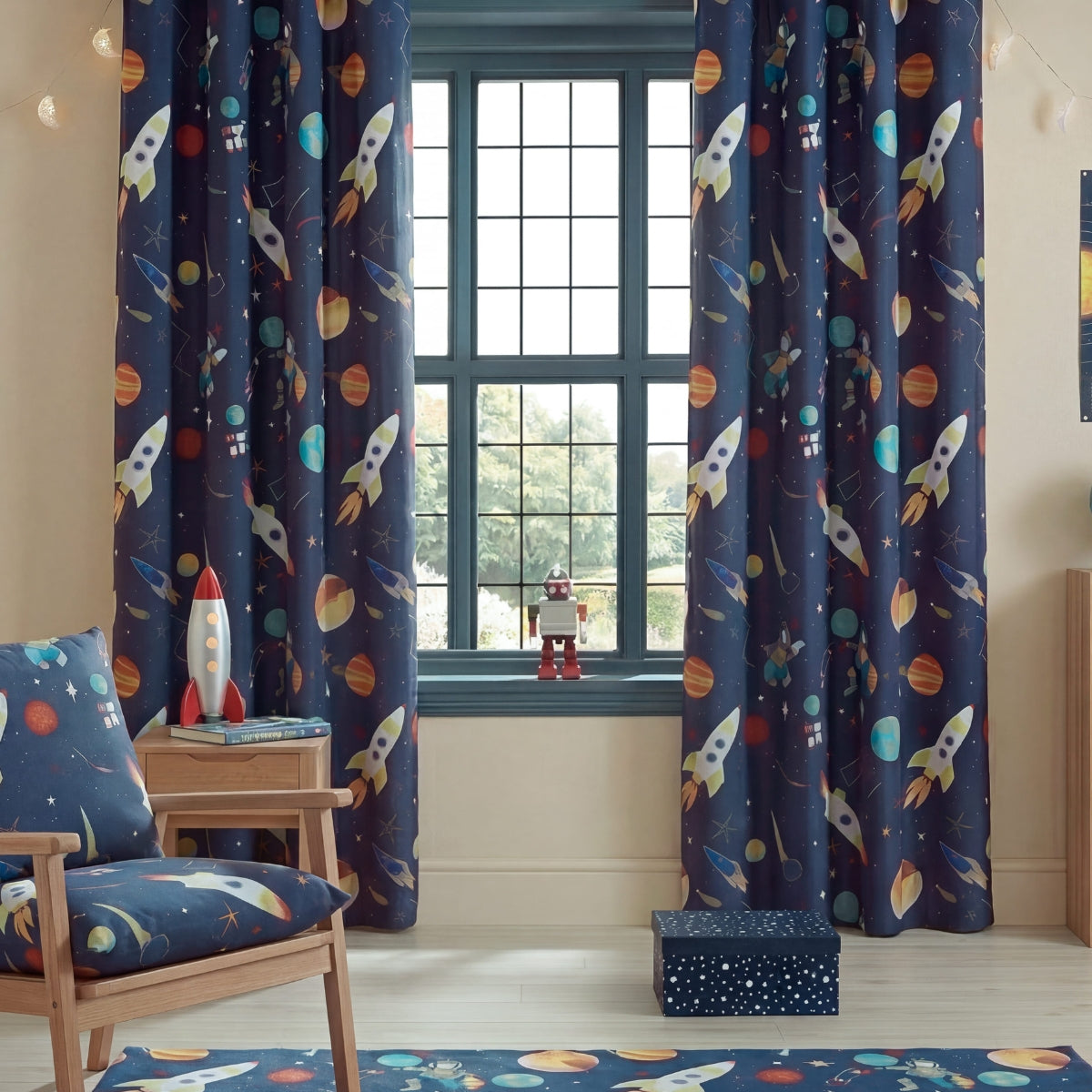 Supersonic Ready Made Lined Curtains Blue
