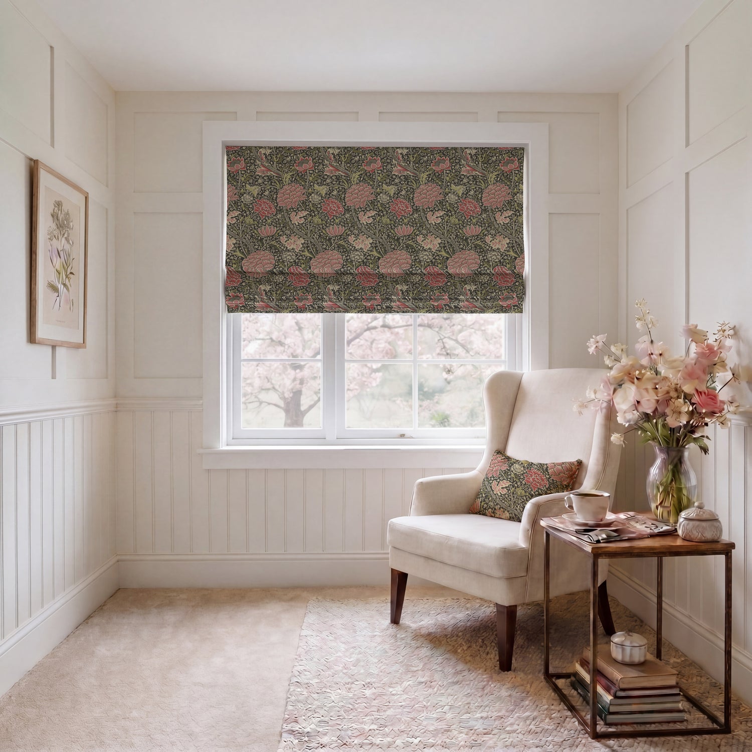 William Morris Cray Made To Measure Roman Blind Raspberry