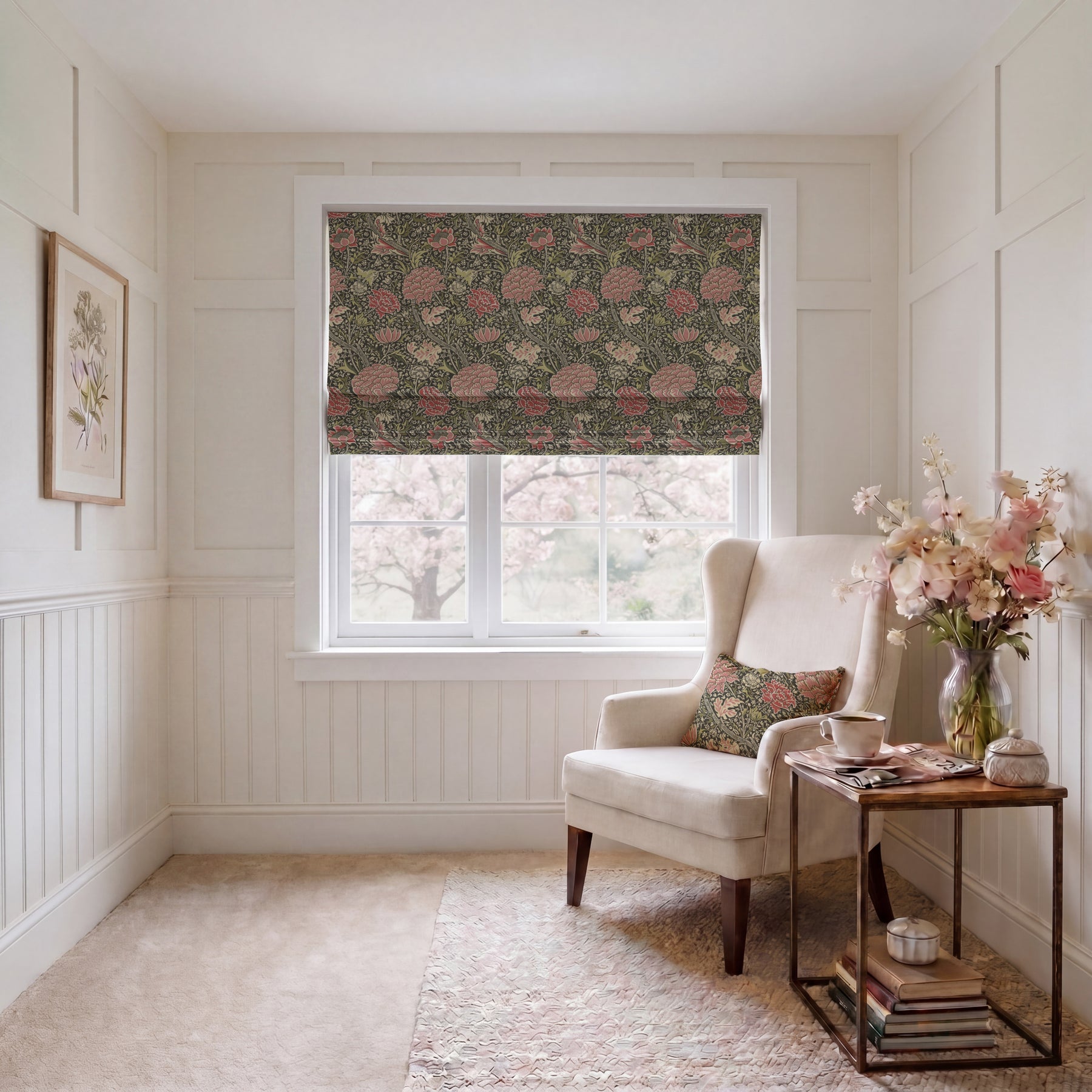 William Morris Cray Made To Measure Roman Blind Raspberry