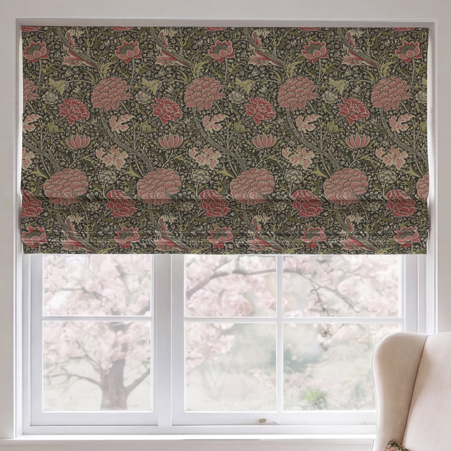 William Morris Cray Made To Measure Roman Blind Raspberry