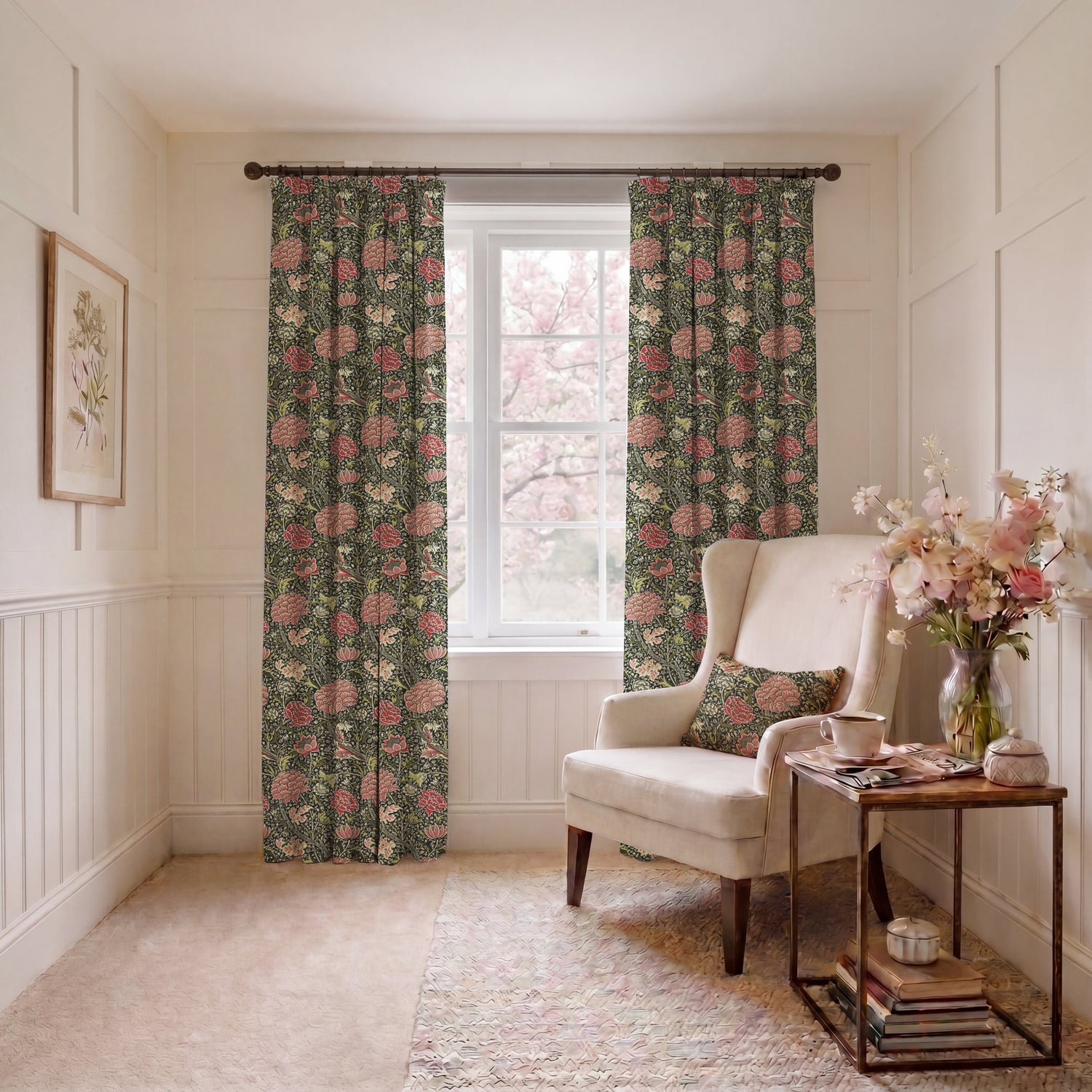 William Morris Cray Made To Measure Curtains Raspberry