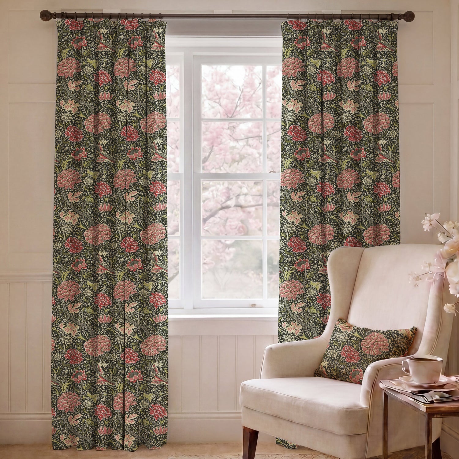 William Morris Cray Made To Measure Curtains Raspberry