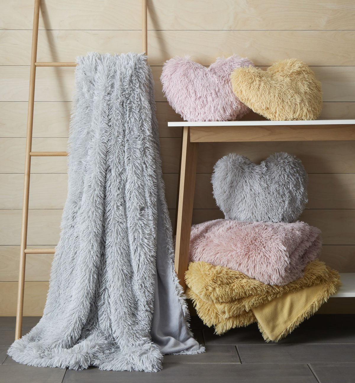 Catherine Lansfield Cuddly Faux Fur Heart Shaped Filled Cushion 38cm x 28cm Blush Pink