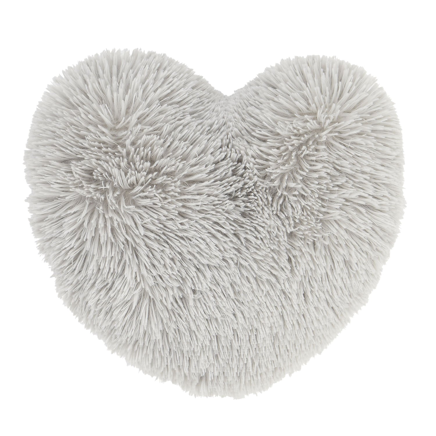 Catherine Lansfield Cuddly Faux Fur Heart Shaped Filled Cushion 38cm x 28cm Silver Grey