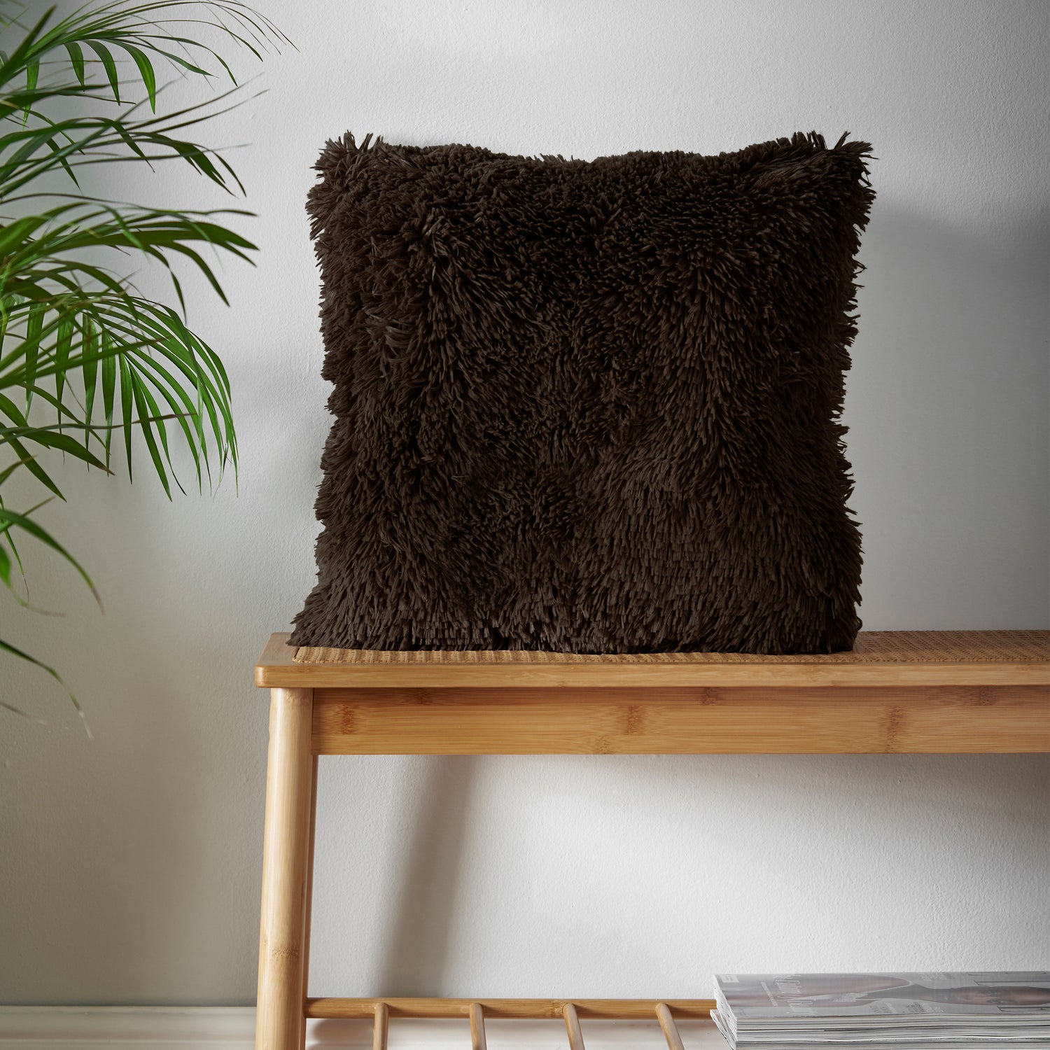 Catherine Lansfield Cuddly Filled Cushion 45cm x 45cm Chocolate