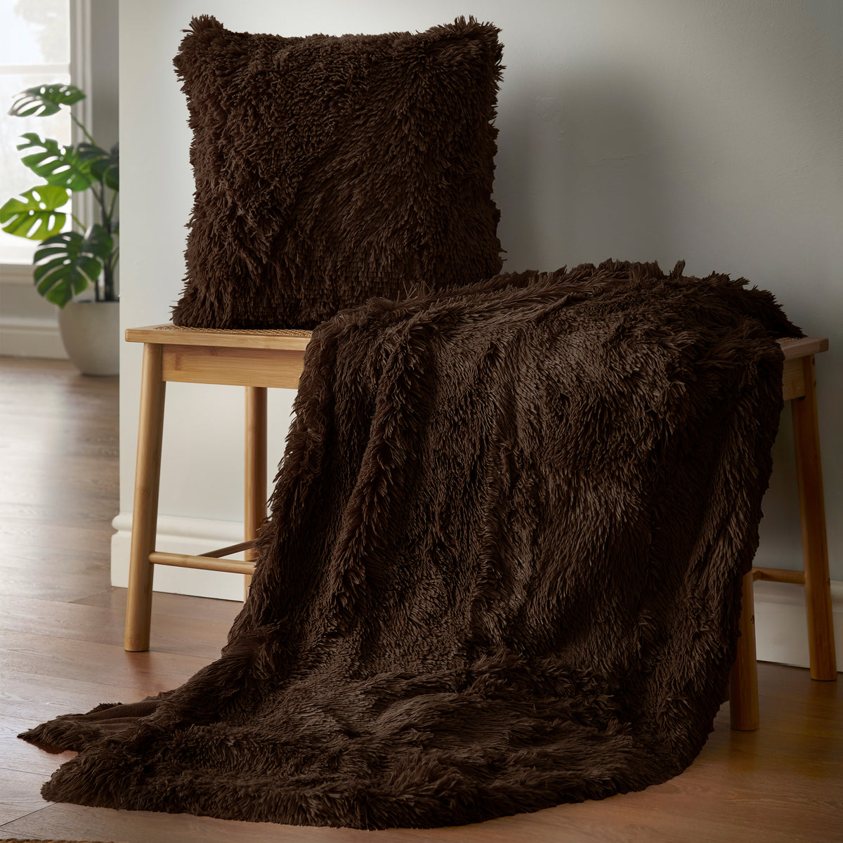 Catherine Lansfield Cuddly Filled Cushion 45cm x 45cm Chocolate