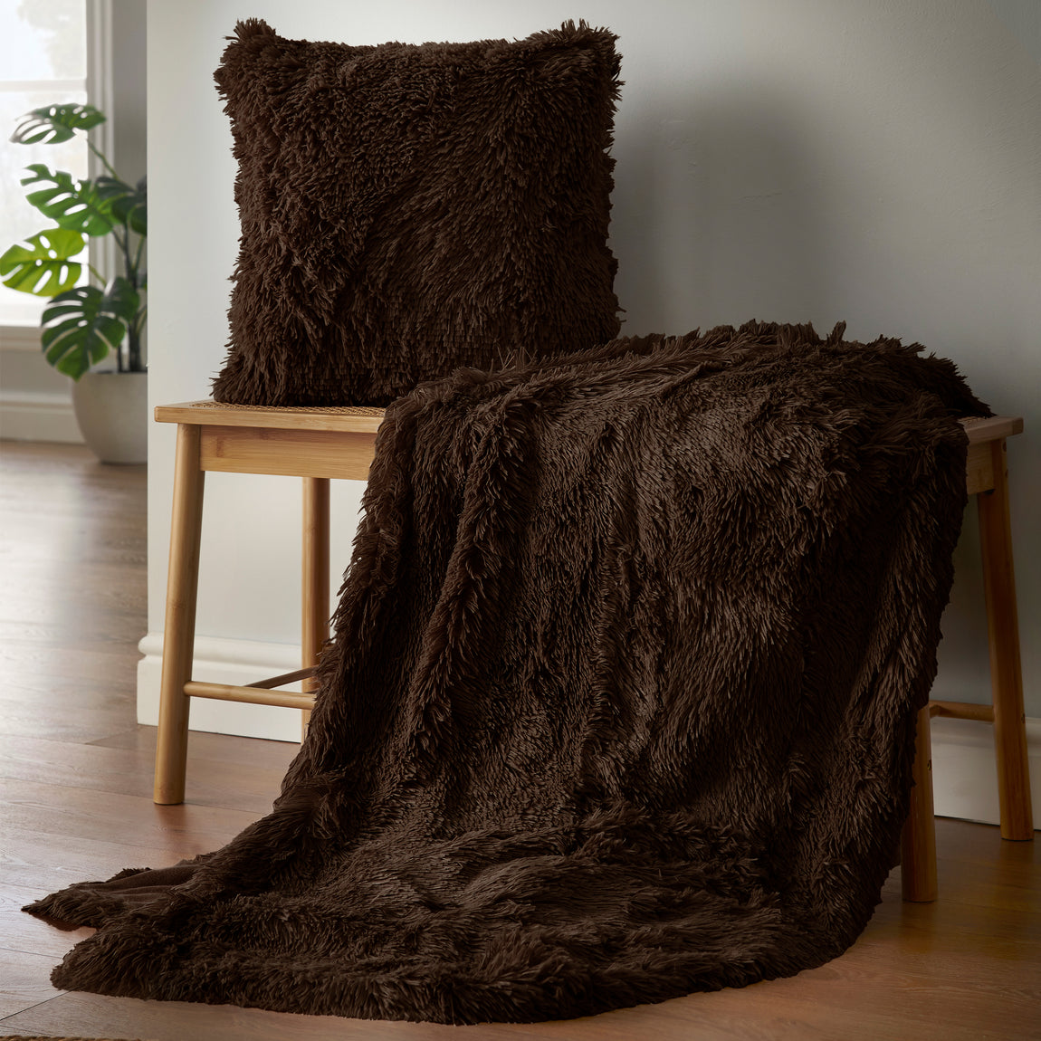 Catherine Lansfield Cuddly Filled Cushion 45cm x 45cm Chocolate