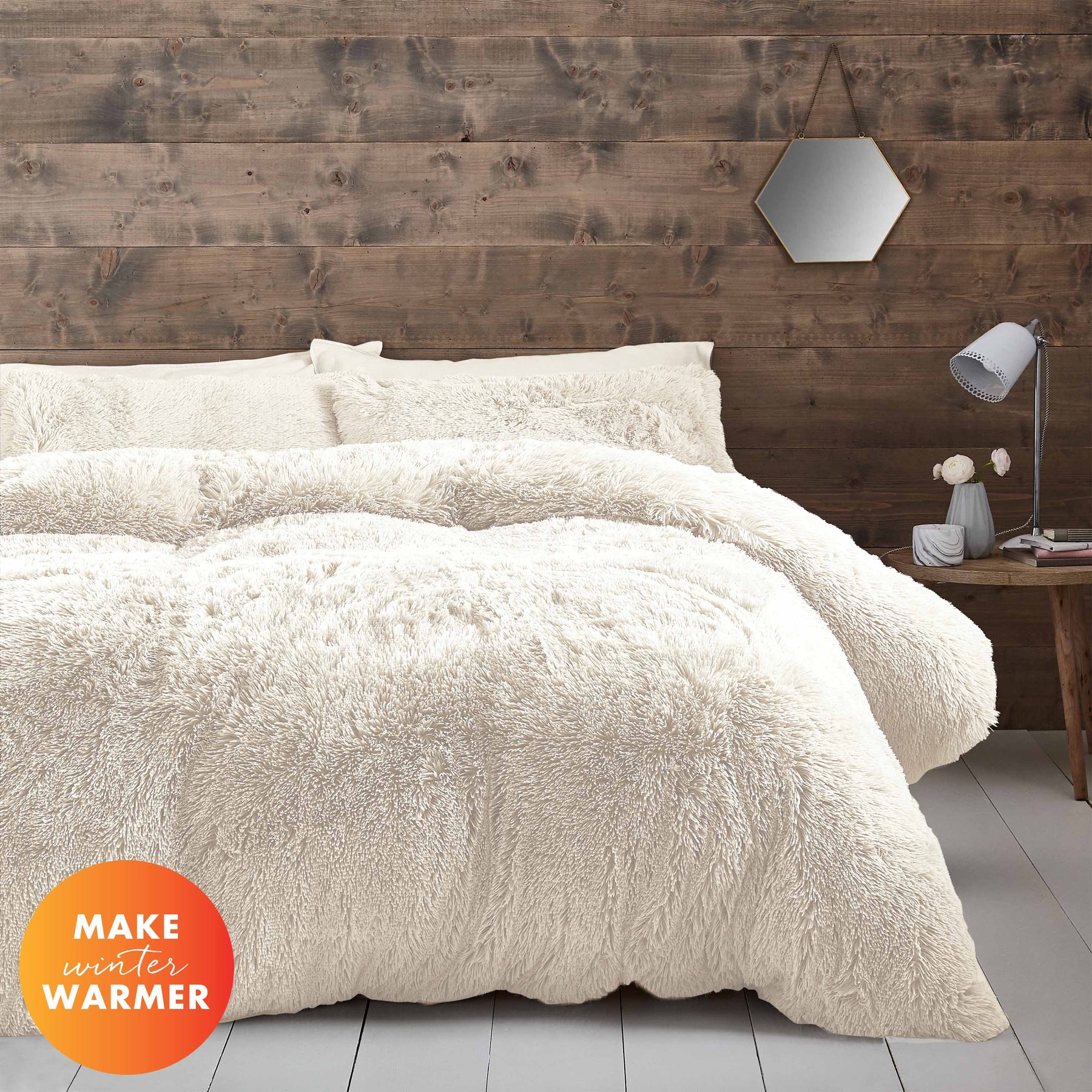 Terrys Fabrics - Winter Sale up to 90% Off 2 Catherine Lansfield Cuddly Deep Pile Faux Fur Duvet Cover Bedding Set Cream