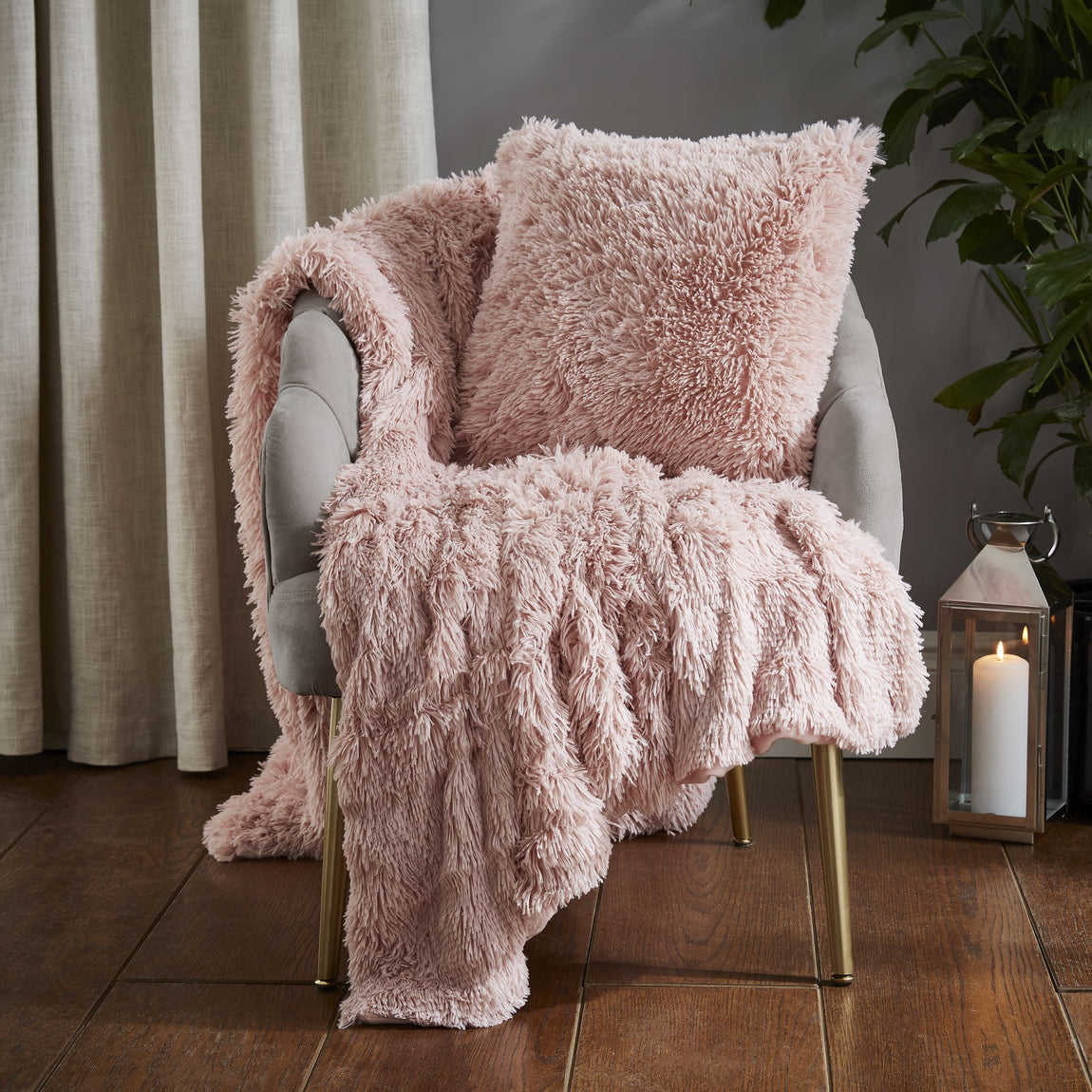 Catherine Lansfield Cuddly Faux Fur Filled Cushion 45cm x 45cm Blush Pink