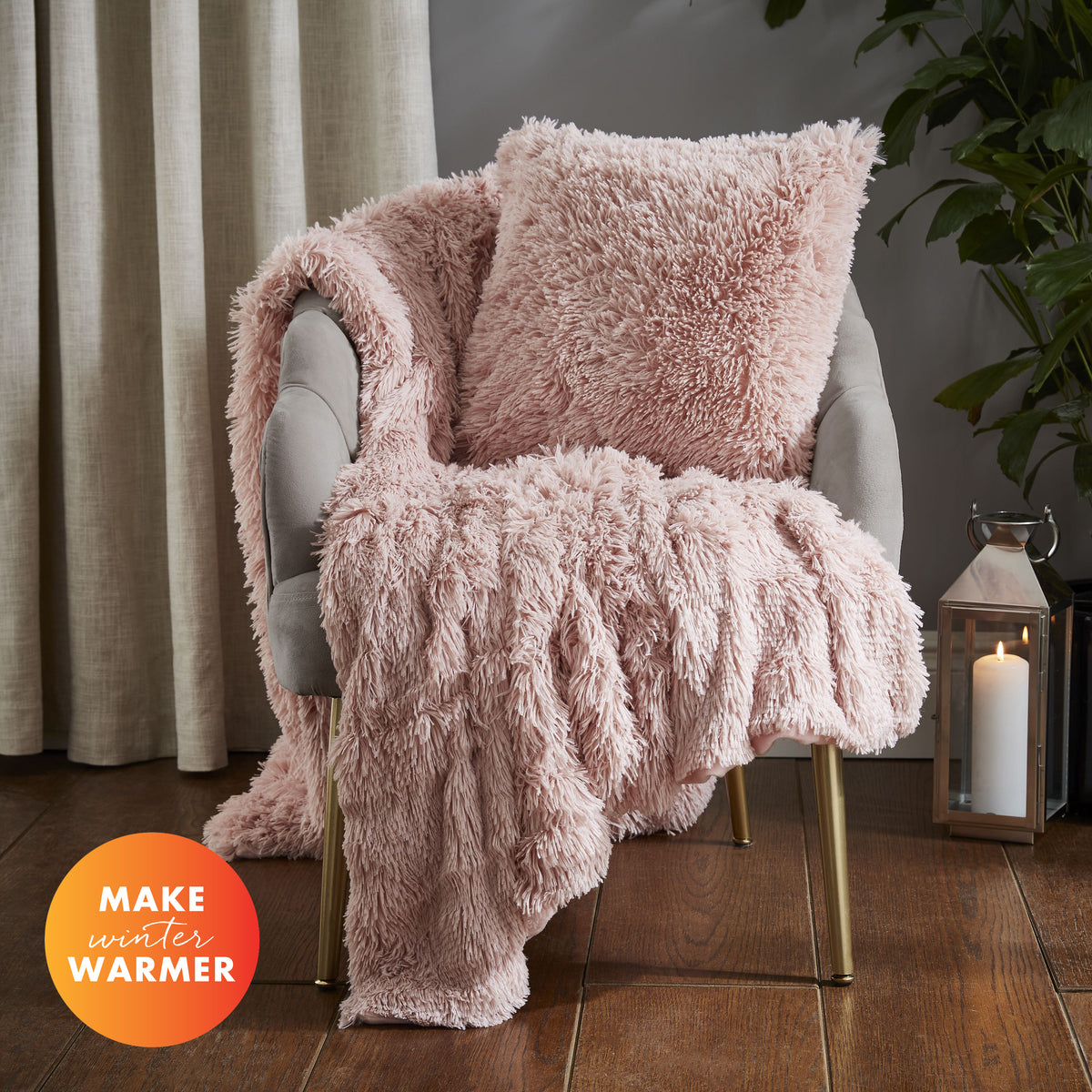 Catherine Lansfield Cuddly Faux Fur Filled Cushion 45cm x 45cm Blush Pink