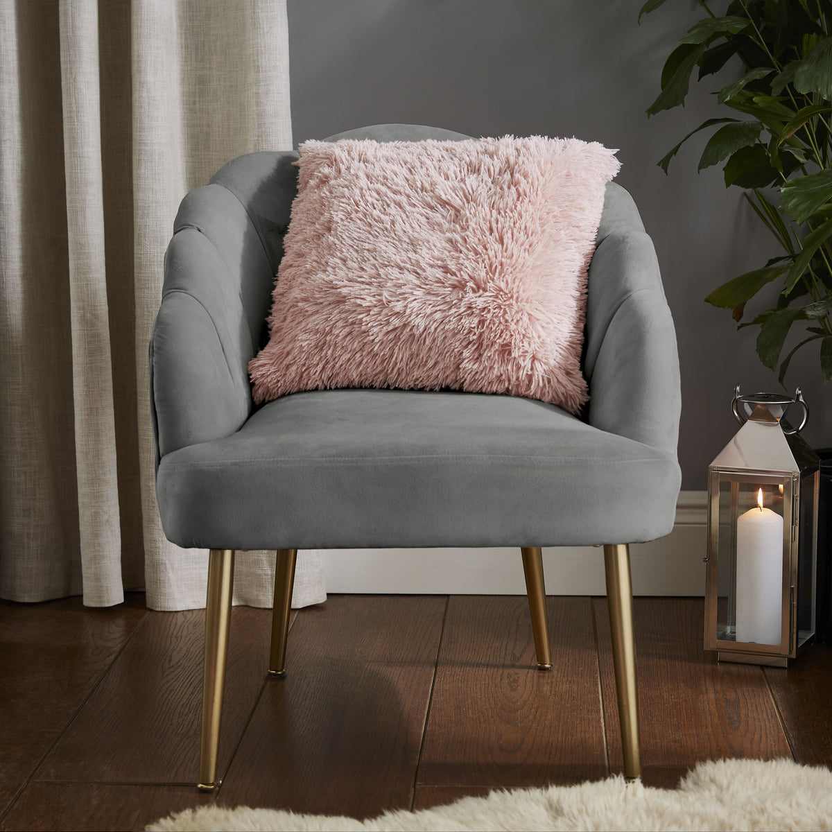 Catherine Lansfield Cuddly Faux Fur Filled Cushion 45cm x 45cm Blush Pink
