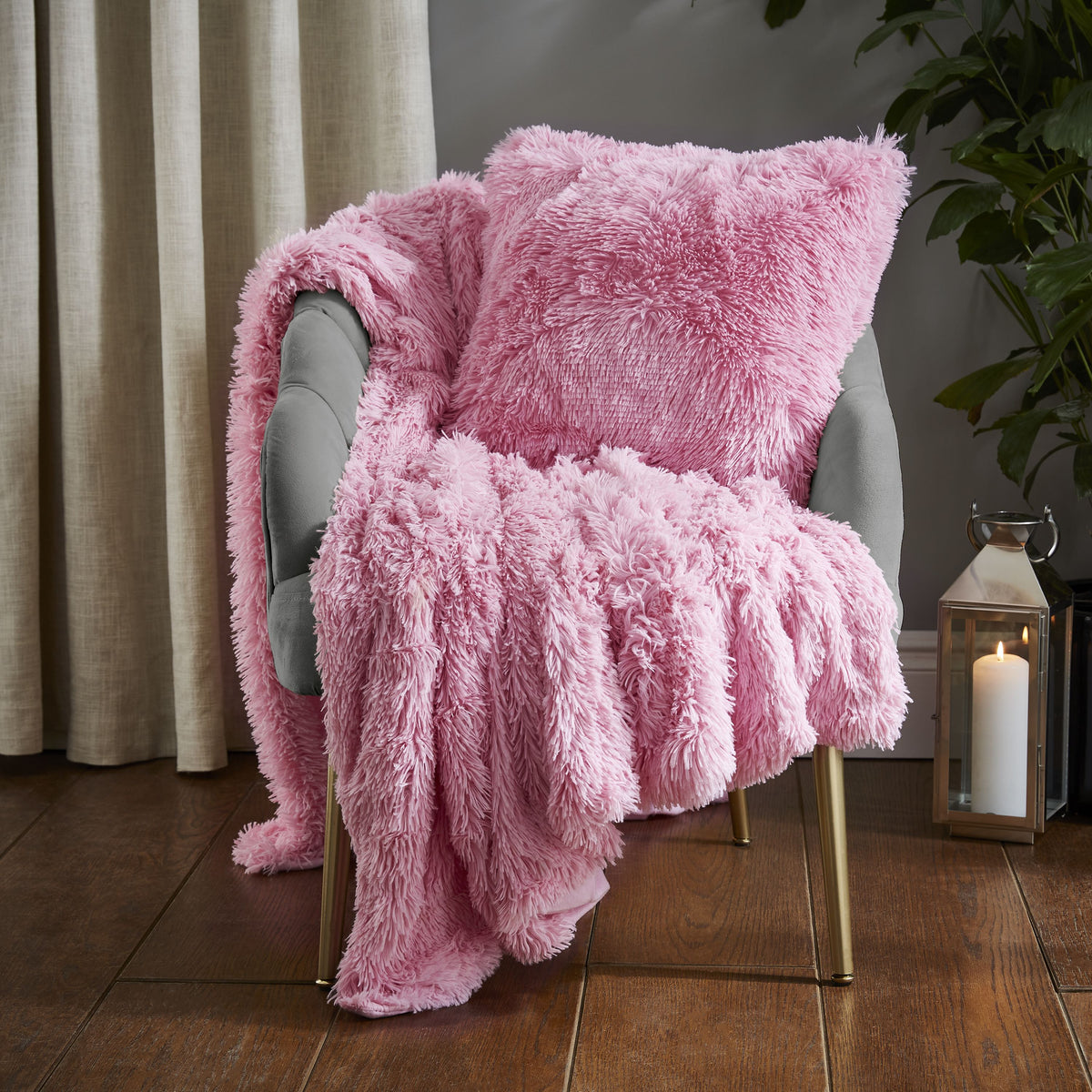 Catherine Lansfield Cuddly Faux Fur Filled Cushion 45cm x 45cm Candy Pink