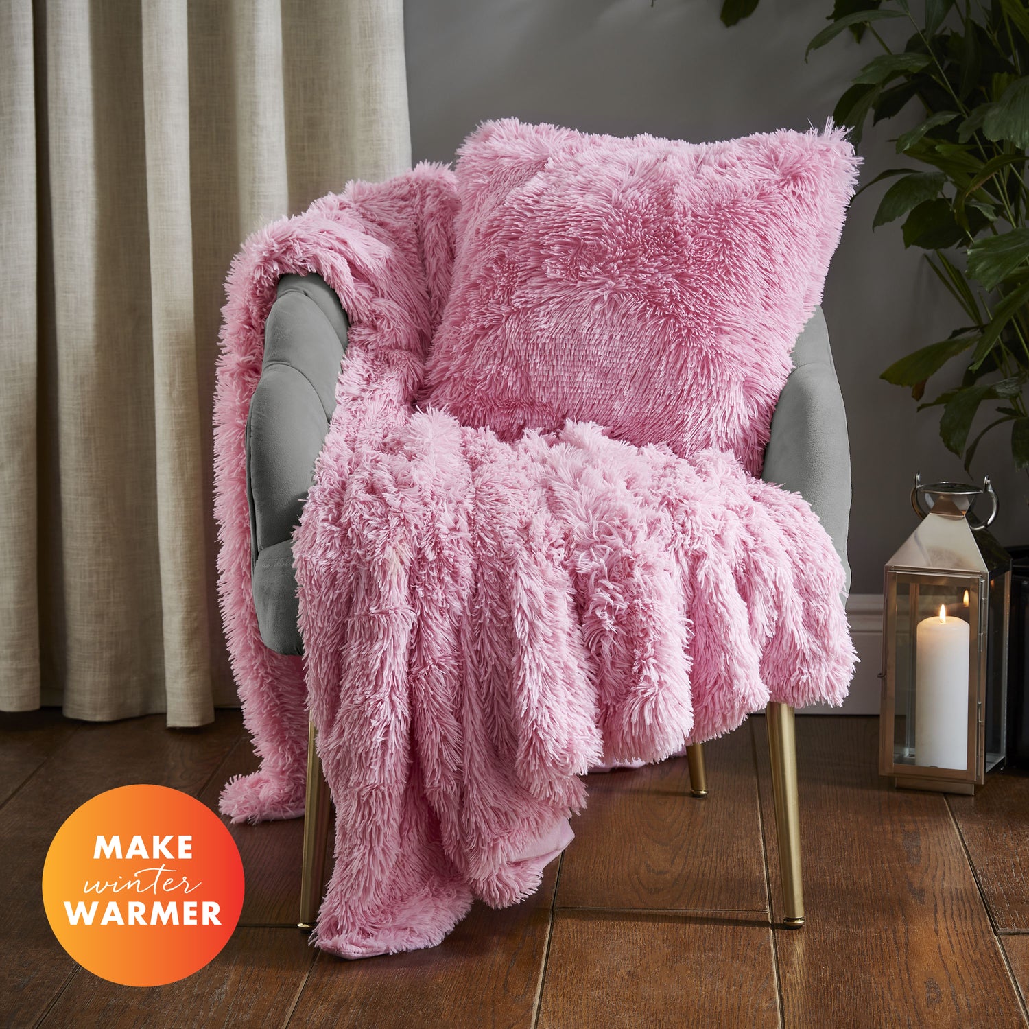 Catherine Lansfield Cuddly Faux Fur Filled Cushion 45cm x 45cm Candy Pink
