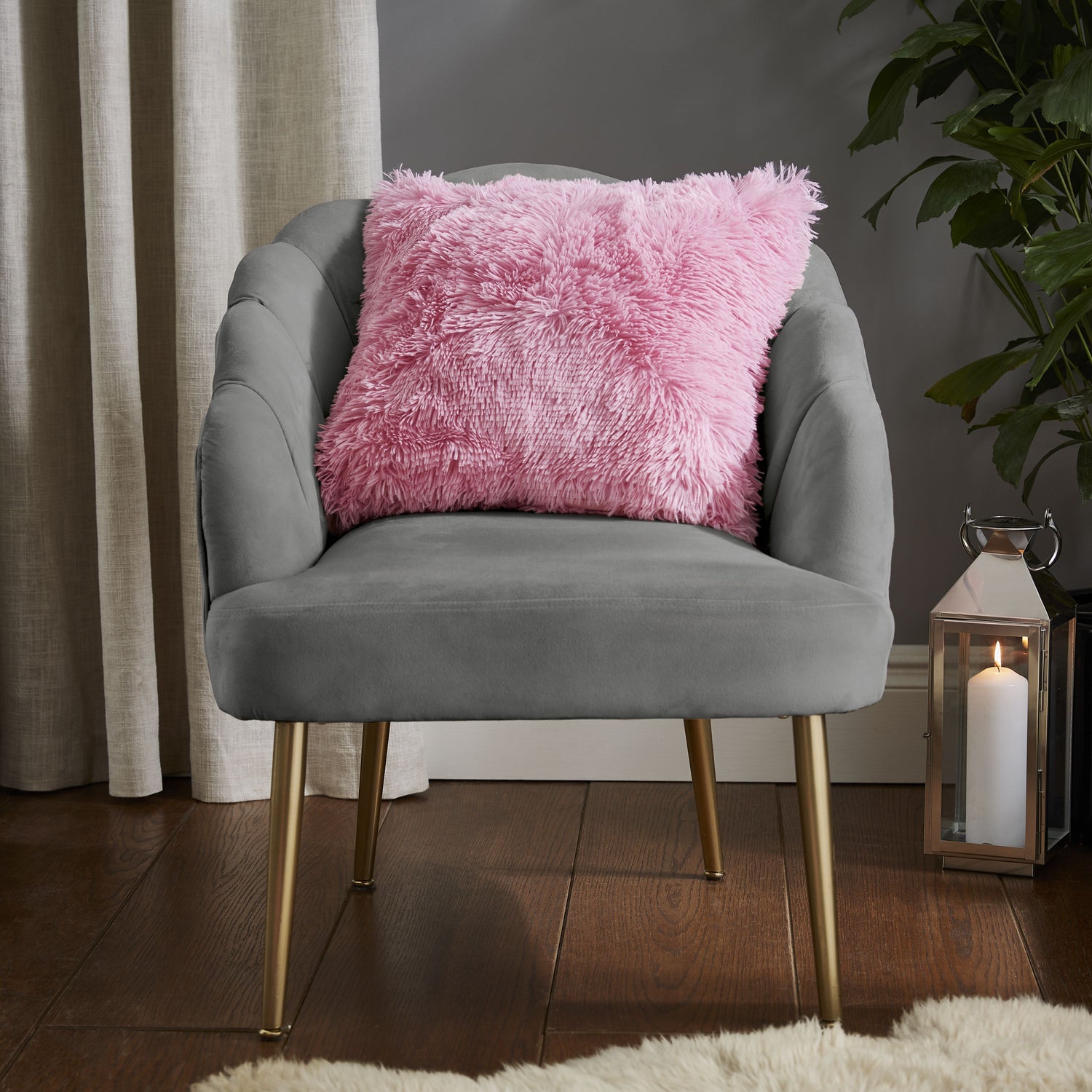Catherine Lansfield Cuddly Faux Fur Filled Cushion 45cm x 45cm Candy Pink