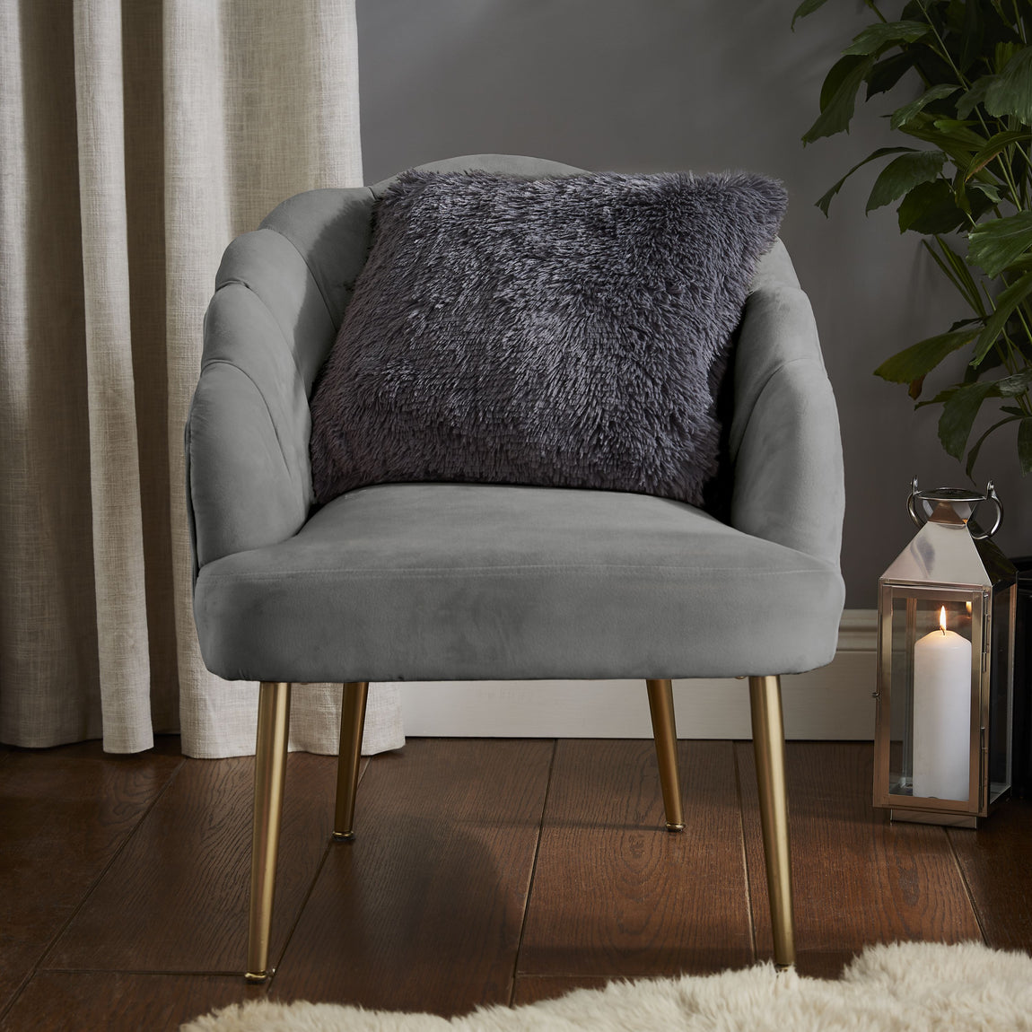 Catherine Lansfield Cuddly Faux Fur Filled Cushion 45cm x 45cm Charcoal