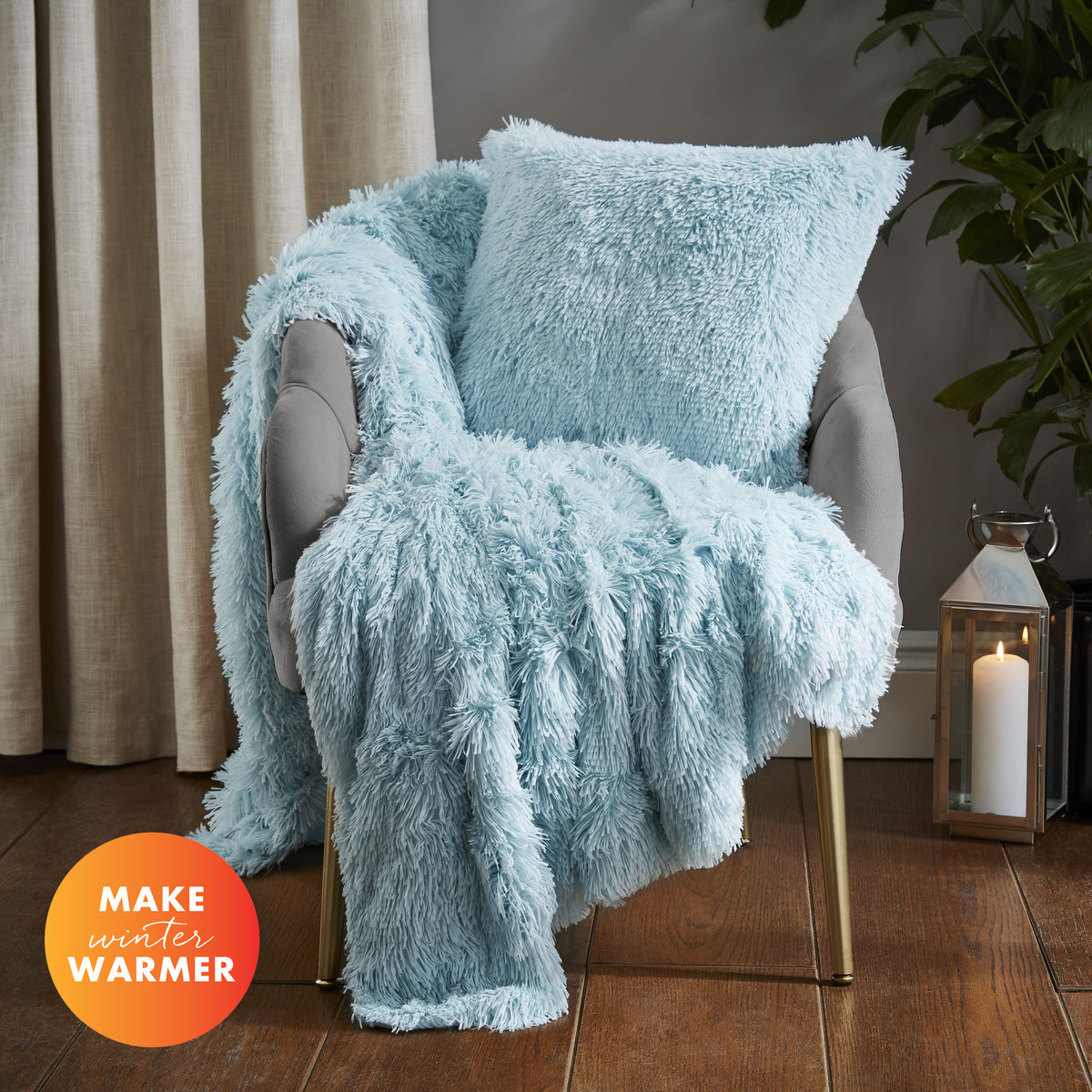 Catherine Lansfield Cuddly Faux Fur Filled Cushion 45cm x 45cm Duck Egg Blue