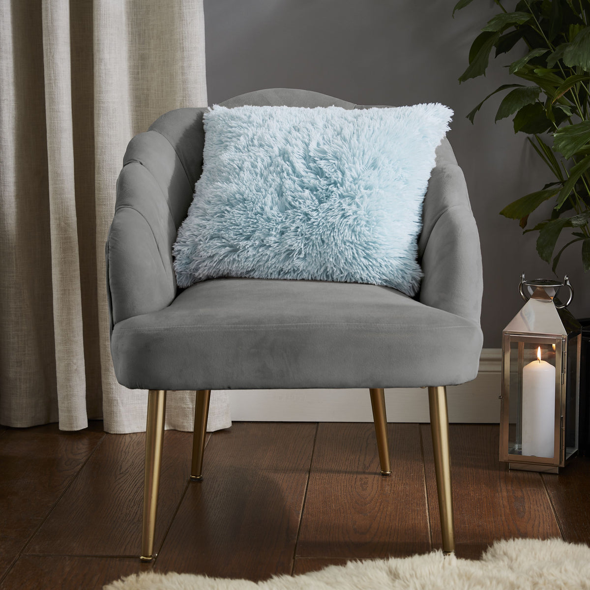 Catherine Lansfield Cuddly Faux Fur Filled Cushion 45cm x 45cm Duck Egg Blue