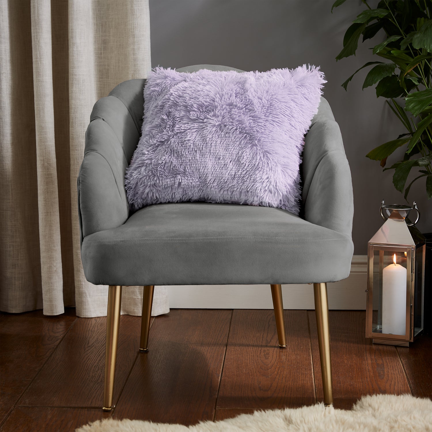 Catherine Lansfield Cuddly Faux Fur Filled Cushion 45cm x 45cm Heather