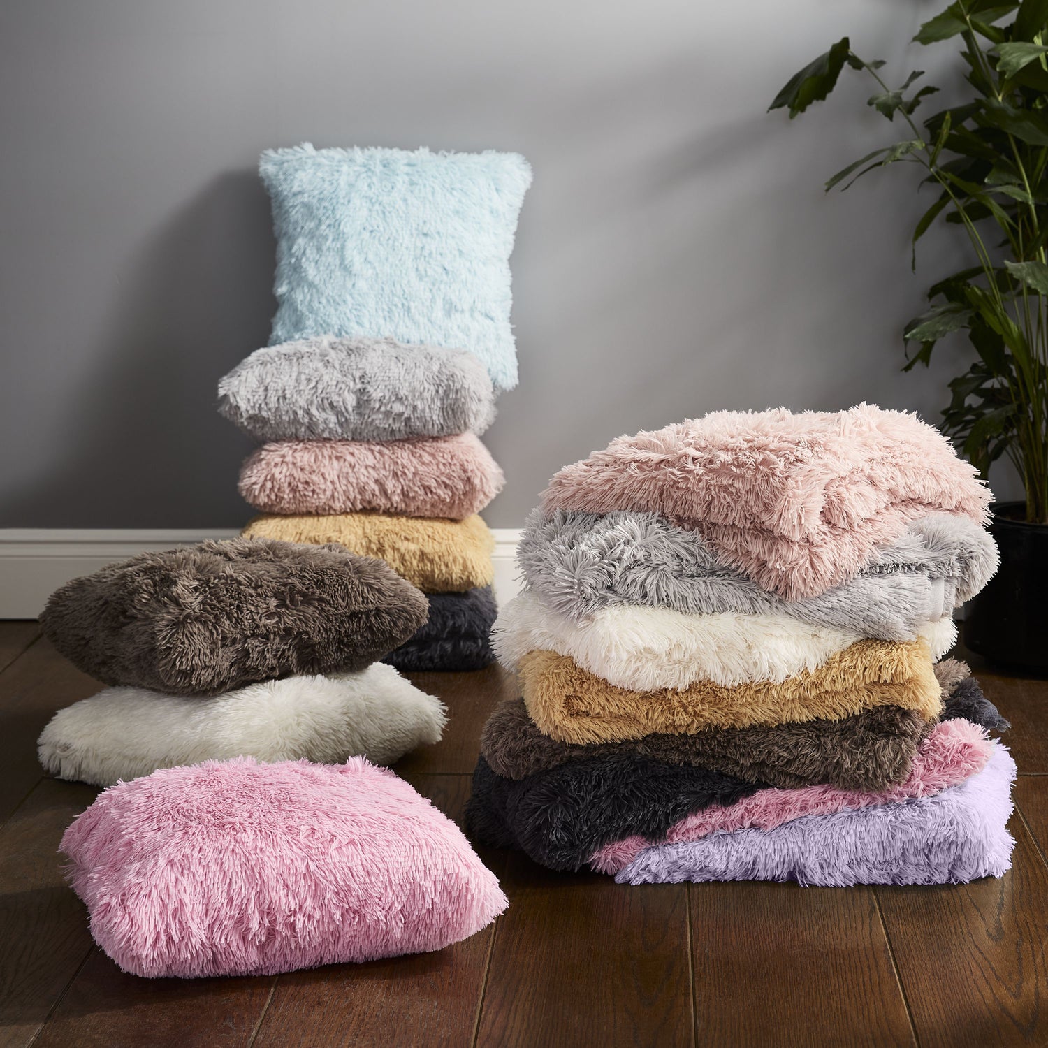 Catherine Lansfield Cuddly Faux Fur Filled Cushion 45cm x 45cm Heather