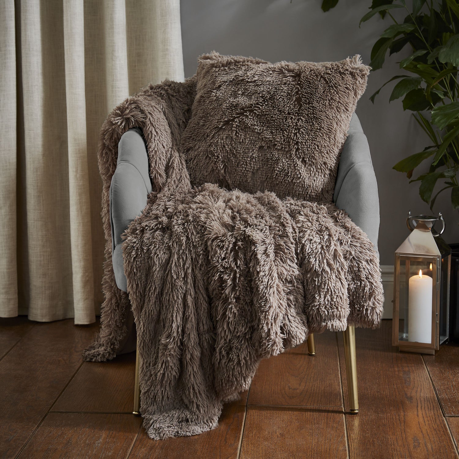 Catherine Lansfield Cuddly Faux Fur Filled Cushion 45cm x 45cm Natural