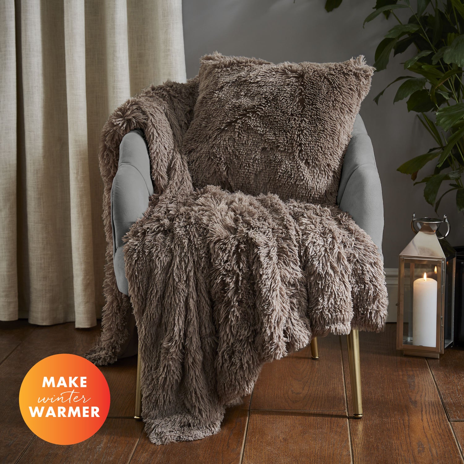 Catherine Lansfield Cuddly Faux Fur Filled Cushion 45cm x 45cm Natural