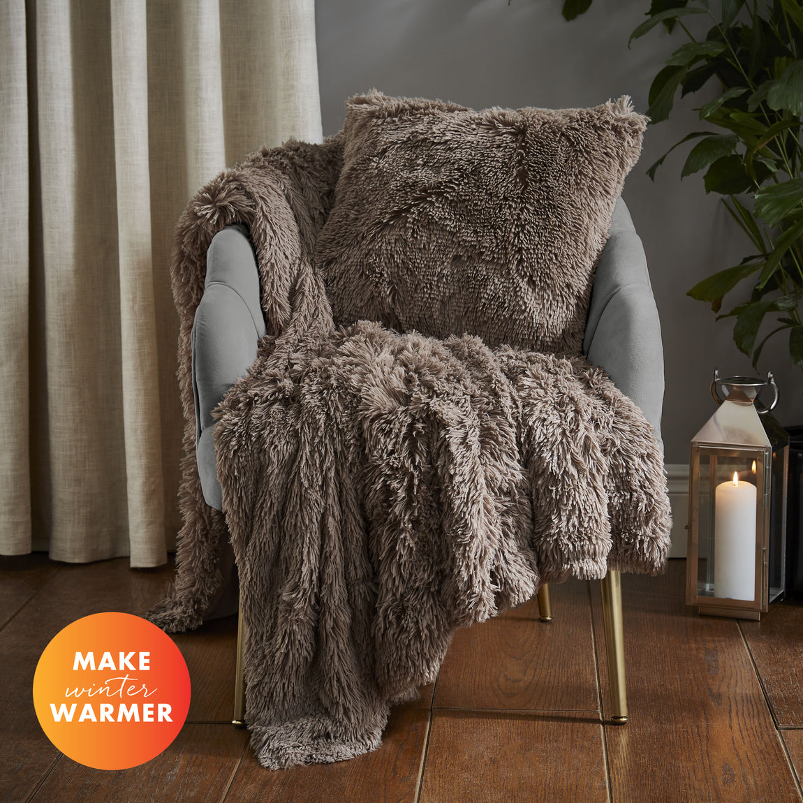 Catherine Lansfield Cuddly Faux Fur Filled Cushion 45cm x 45cm Natural