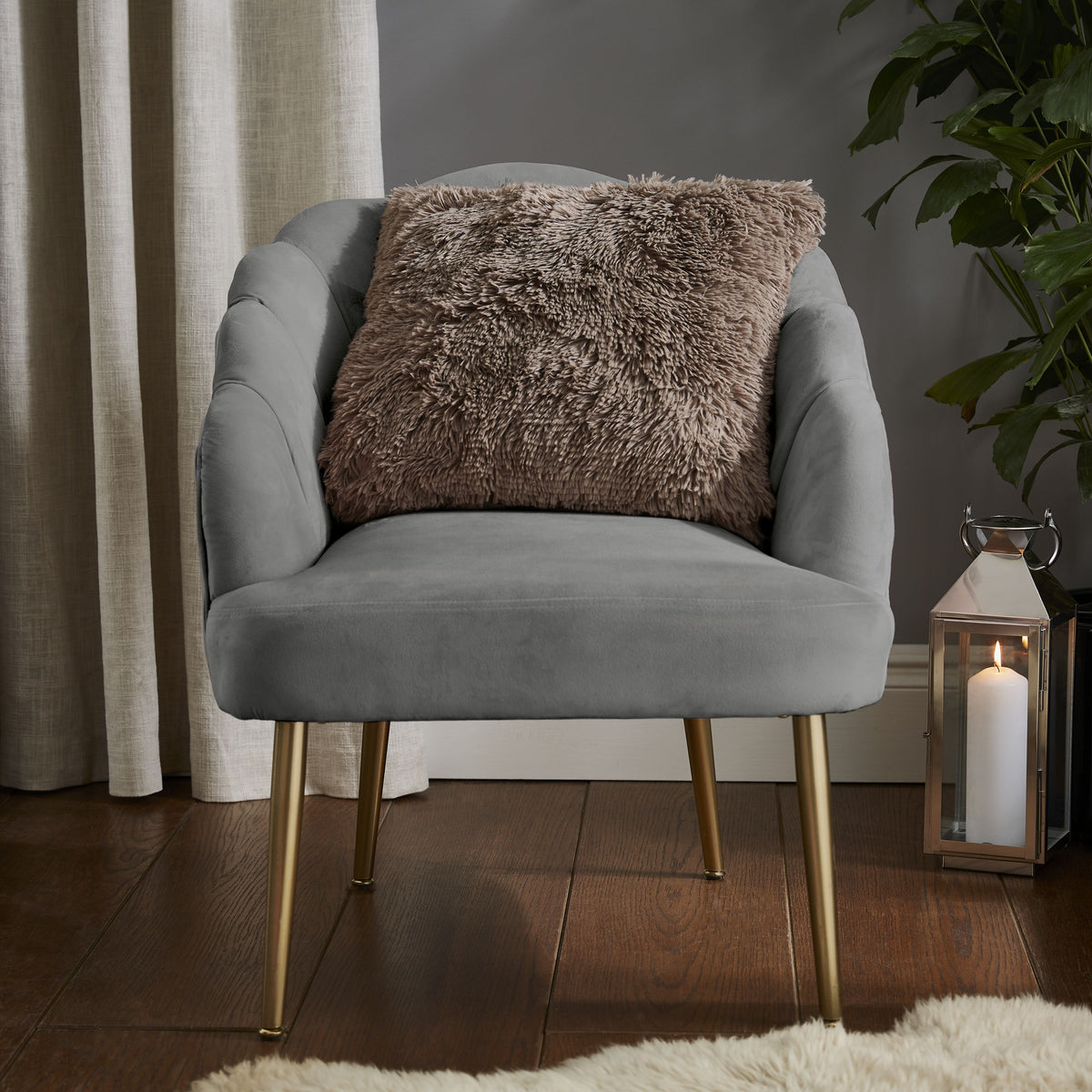 Catherine Lansfield Cuddly Faux Fur Filled Cushion 45cm x 45cm Natural